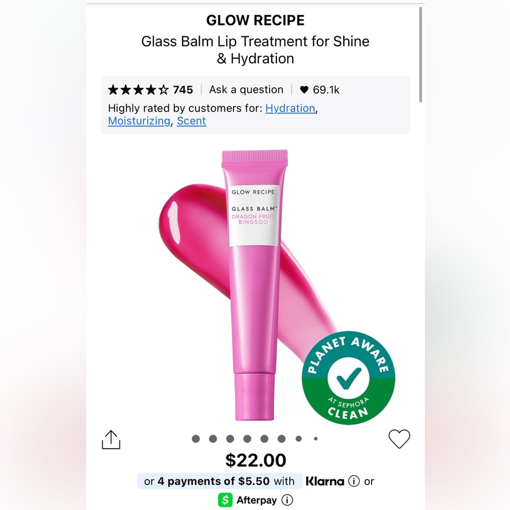 GLOW RECIPE
Glass Balm Lip Treatment for Shine
& Hydration